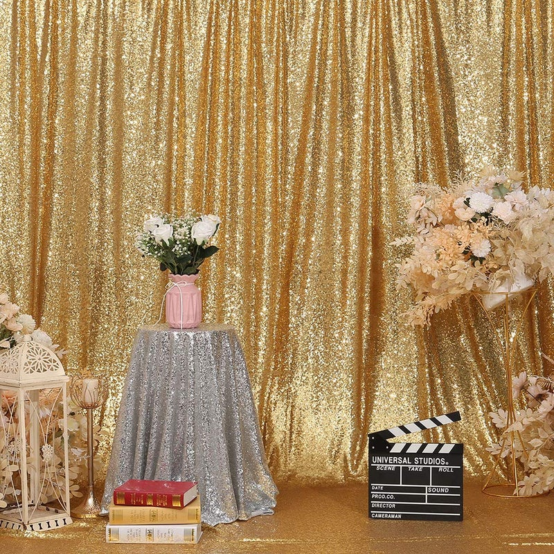 SquarePie Sequin Backdrop 10FT x 10FT Gold Photography Background Sparkly Curtain Selfie Wall for Wedding Party Decoration - Image 5